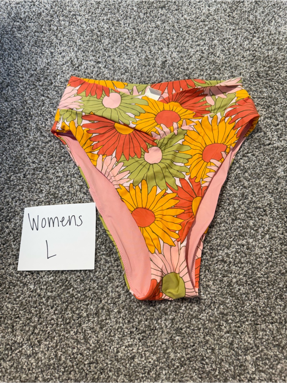 Floral High-Waist Bikini Bottoms in Pink, Yellow & Green - Never Worn
